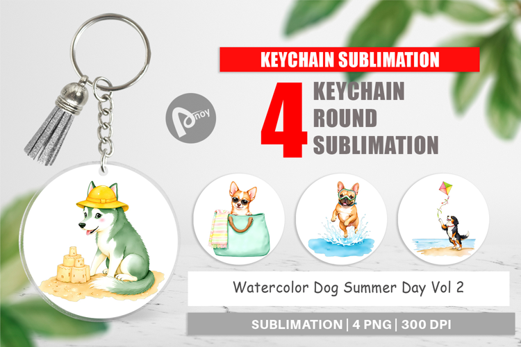 Keychain Summer Dog Watercolor