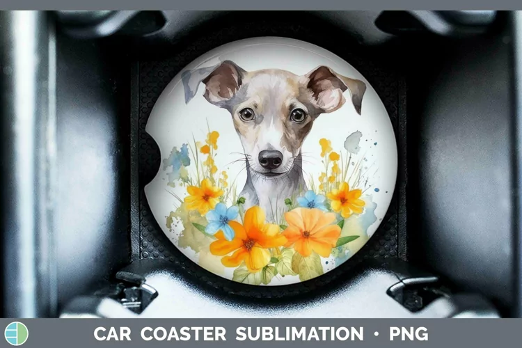 Watercolor Dog Whippet Car Coaster Sublimation Coaster Desig