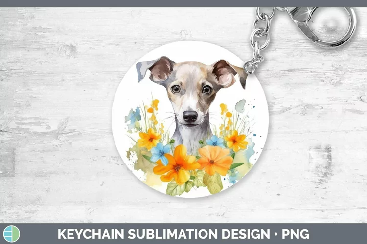 Watercolor Dog Whippet Keychain Sublimation Keyring Designs