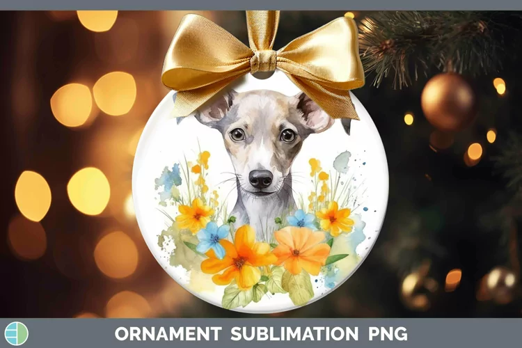 Watercolor Dog Whippet Ornament Sublimation Bauble Designs