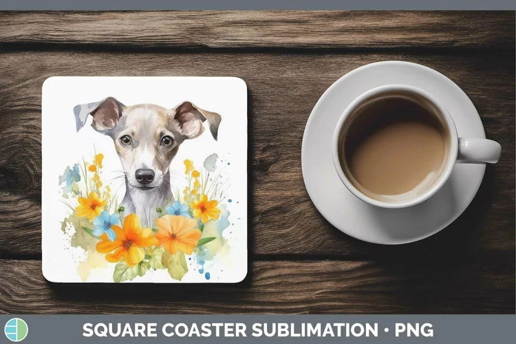 Watercolor Dog Whippet Square Coaster Sublimation Coaster De