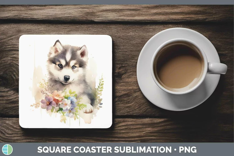 Watercolor Dogs Alaskan Malamute Square Coaster Sublimation
