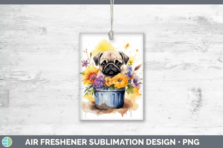 Watercolor Dogs Pug Air Freshener Sublimation Car Freshener
