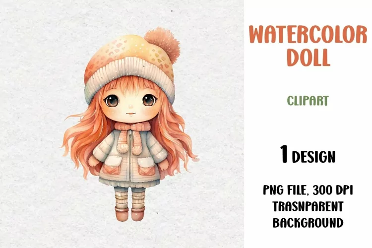 Watercolor Doll, Clipart, PNG
