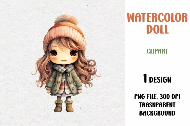 Watercolor Doll, Clipart, PNG