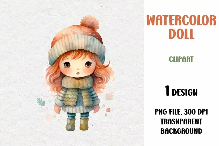 Watercolor Doll, Clipart, PNG