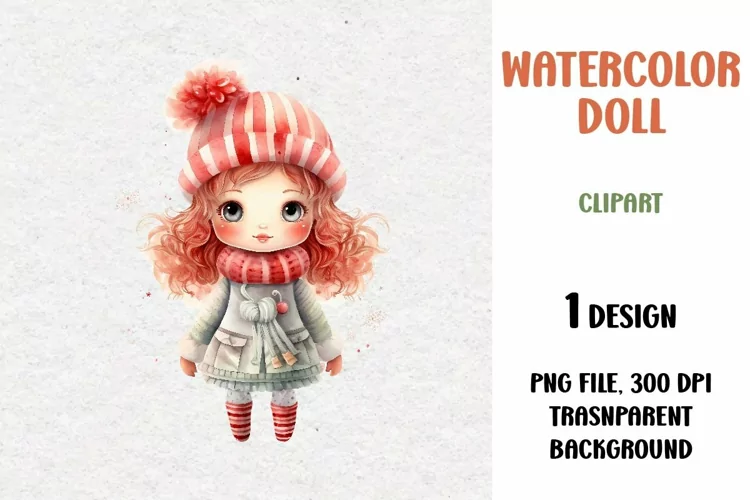 Watercolor Doll, Clipart, PNG