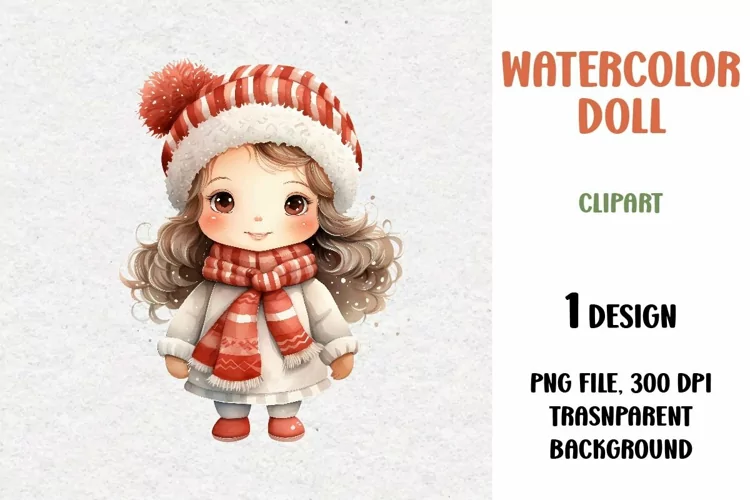 Watercolor Doll, Clipart, PNG