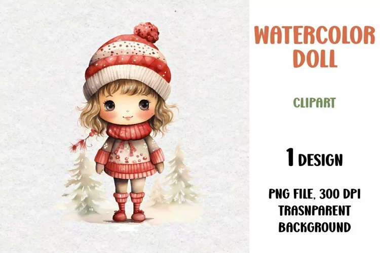 Watercolor Doll, Clipart, PNG