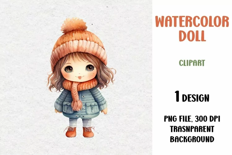 Watercolor Doll, Clipart, PNG