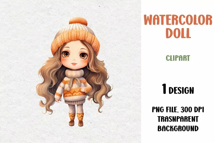 Watercolor Doll, Clipart, PNG