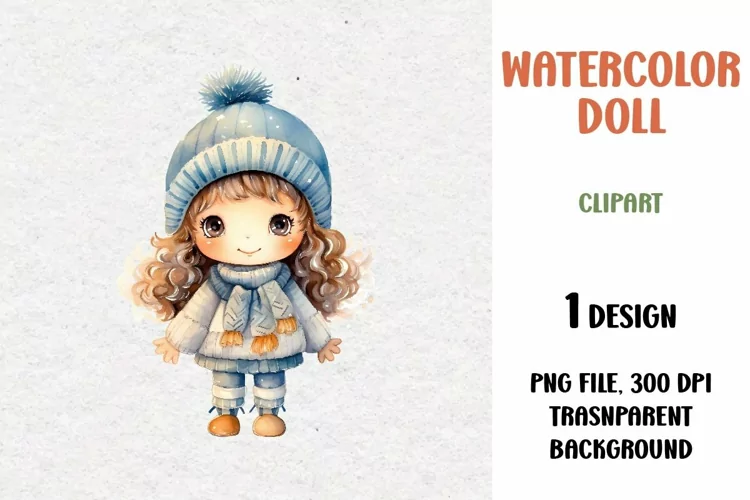 Watercolor Doll, Clipart, PNG