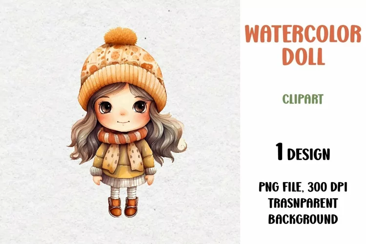 Watercolor Doll, Clipart, PNG