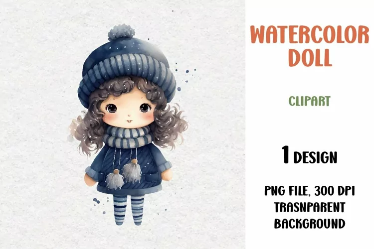 Watercolor Doll, Clipart, PNG