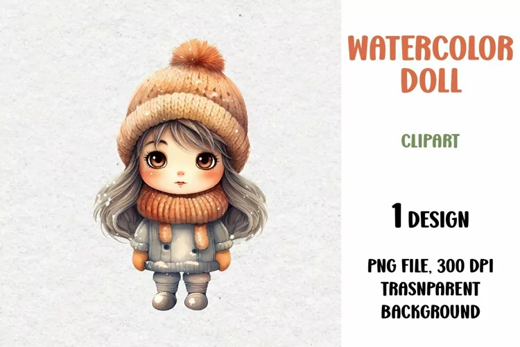 Watercolor Doll, Clipart, PNG
