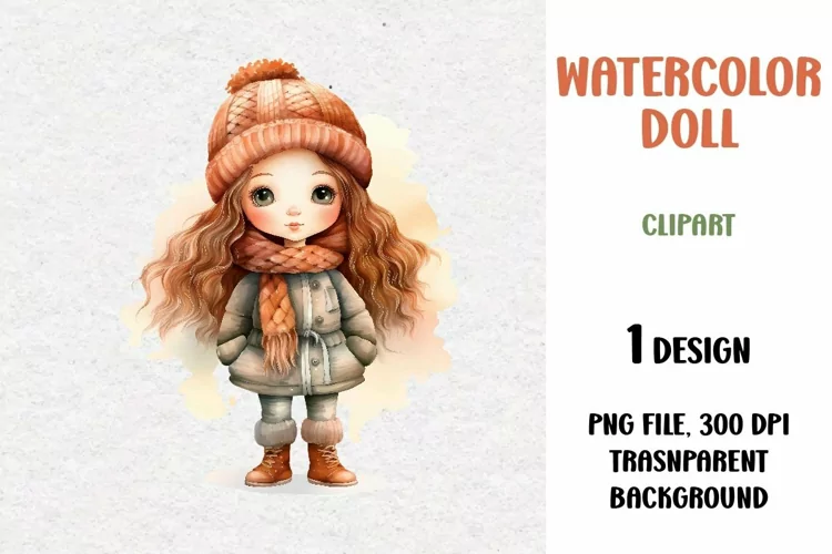 Watercolor Doll, Clipart, PNG