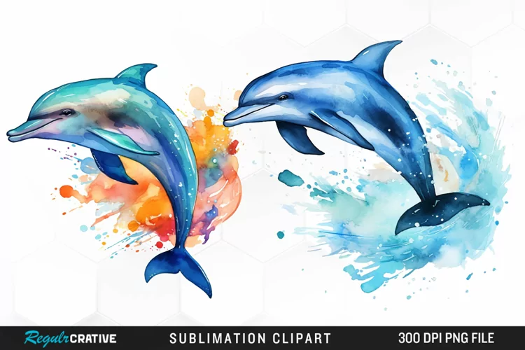 Watercolor Dolphin Illustration PNG Clipart