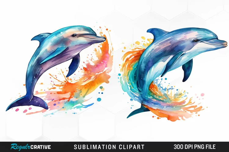 Watercolor Dolphin Illustration PNG Clipart