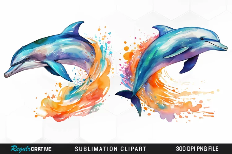 Watercolor Dolphin Illustration PNG Clipart