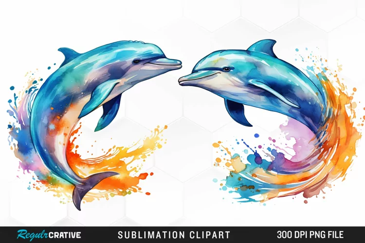 Watercolor Dolphin Illustration PNG Clipart