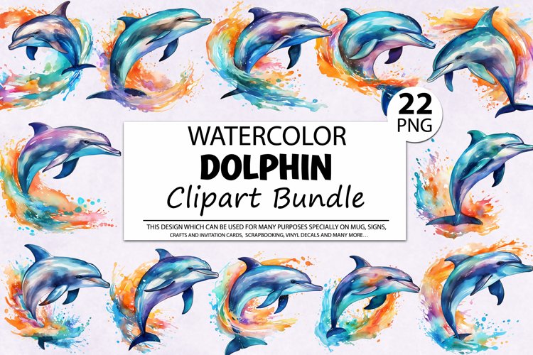 Watercolor Dolphin Clipart Bundle