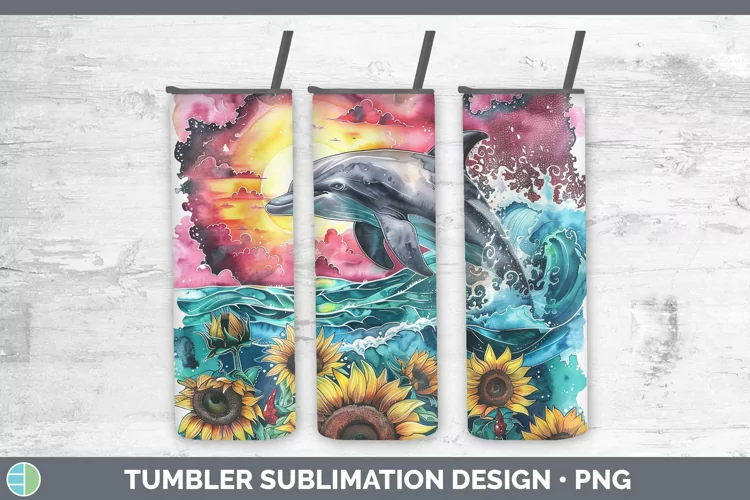 Watercolor Dolphin Tumbler | Sublimation 20 oz Skinny Tumble