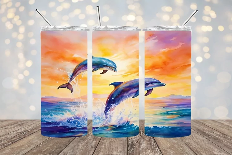 Watercolor Jumping Dolphins - 20oz Sublimation - PNG Design