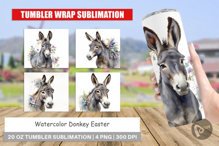Tumbler Wrap Watercolor Donkey Easter