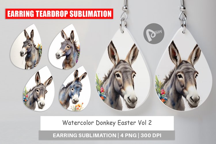 Earring Teardrop Watercolor Donkey Easter