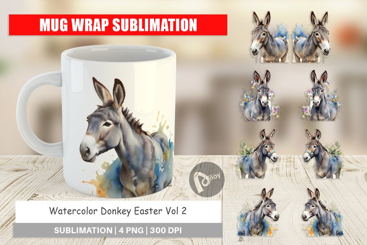 Mug Wrap Design Watercolor Donkey Easter