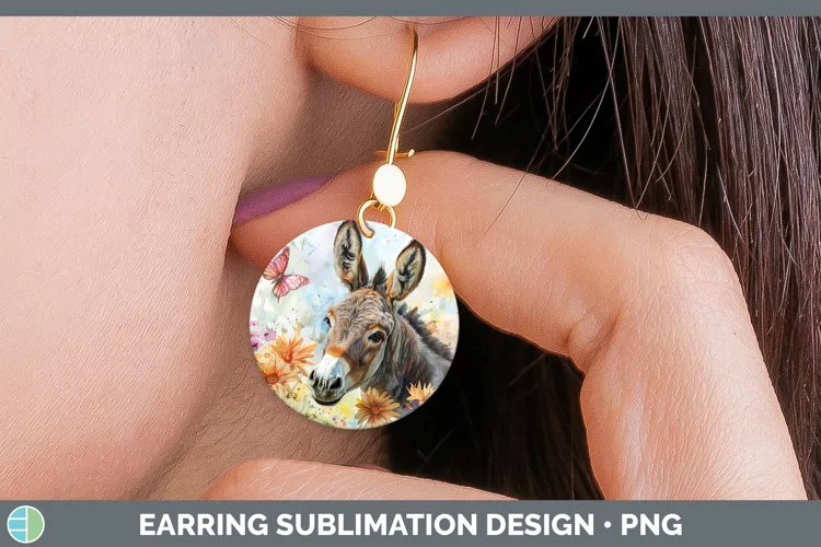 Watercolor Donkey Round Earrings Sublimation Earrings Design