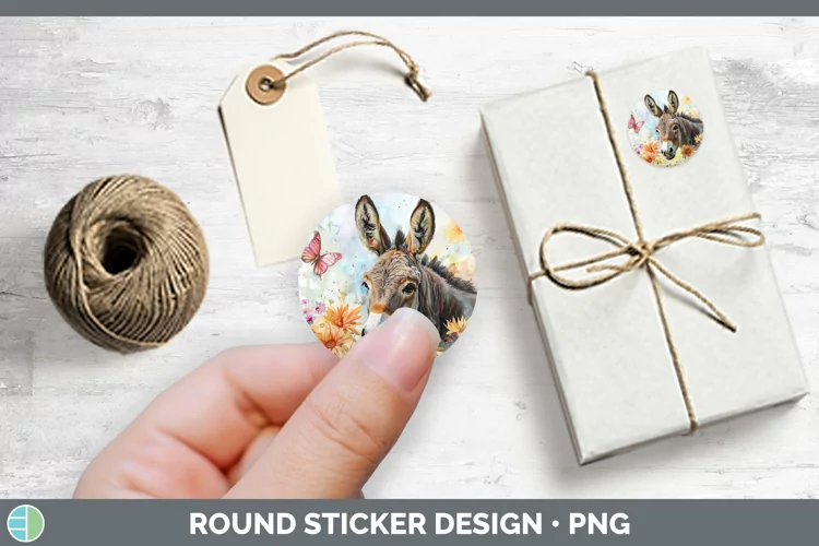 Watercolor Donkey Stickers | Round Labels Designs
