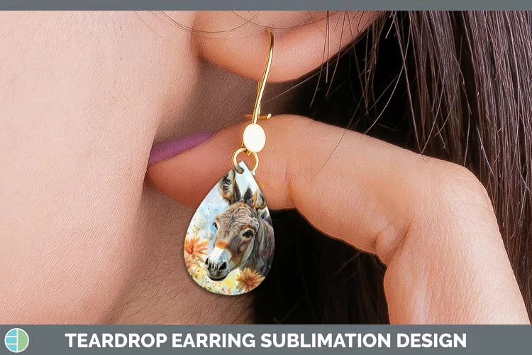 Watercolor Donkey Teardrop Earrings Sublimation Earrings Des