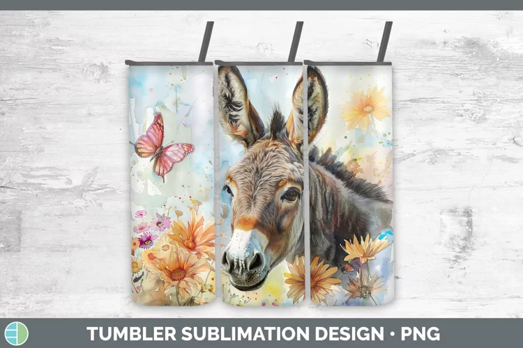 Watercolor Donkey Tumbler Sublimation 20 oz Skinny Tumbler D