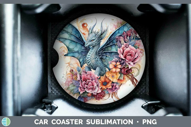 Watercolor Dragon Car Coaster | Sublimation Coaster Designs