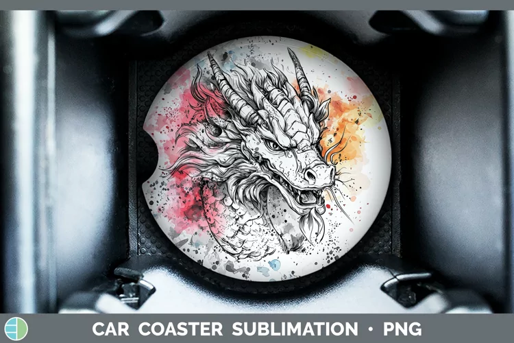 Watercolor Dragon Car Coaster Sublimation Designs