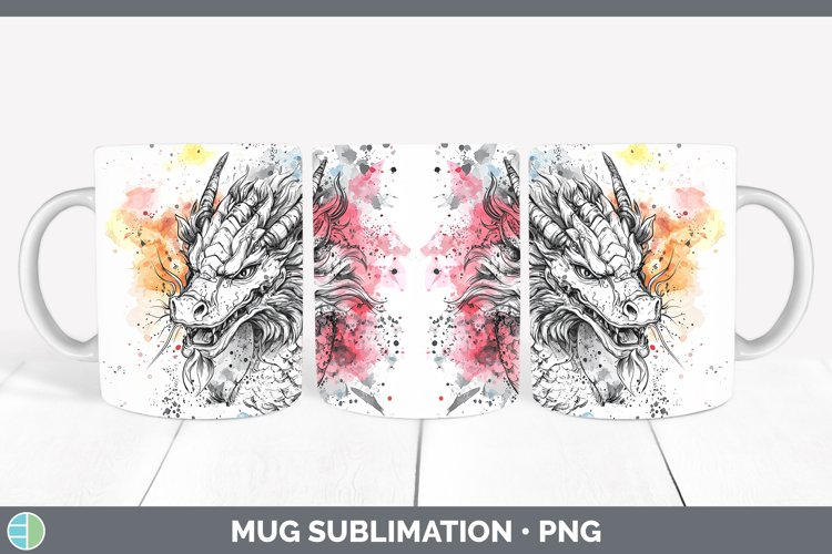 Watercolor Dragon Mug Wrap Sublimation Coffee Cup Designs