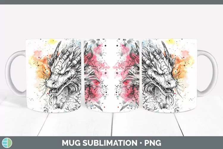 Watercolor Dragon Mug Wrap Sublimation Coffee Cup Designs