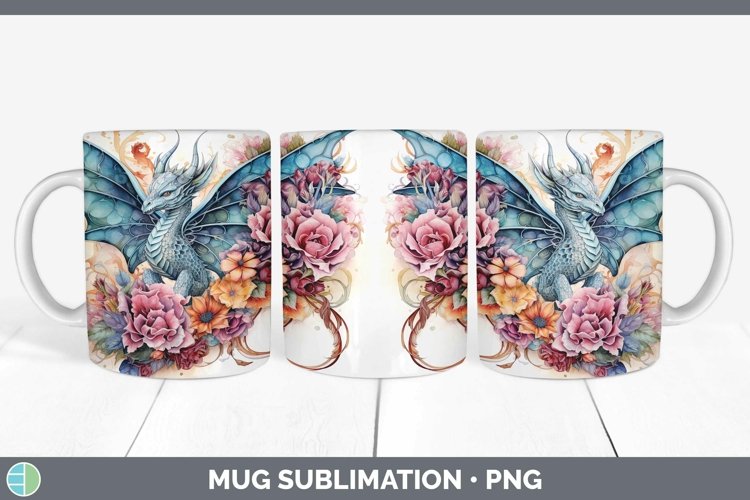 Watercolor Dragon Mug Wrap | Sublimation Coffee Cup Designs