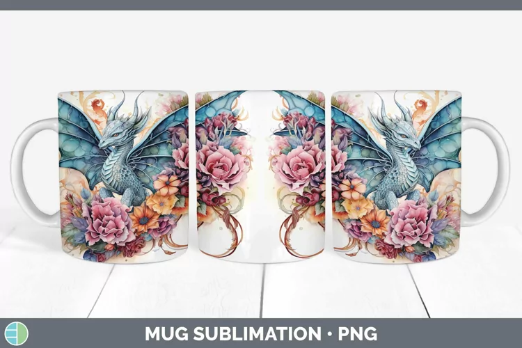 Watercolor Dragon Mug Wrap | Sublimation Coffee Cup Designs