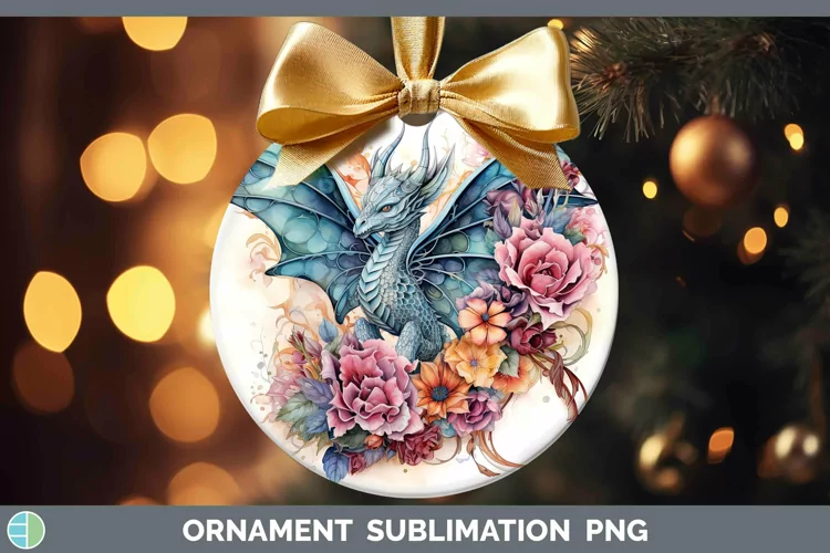 Watercolor Dragon Ornament | Sublimation Bauble Designs