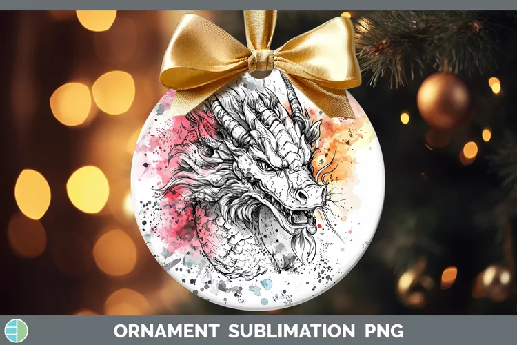 Watercolor Dragon Ornament Sublimation Bauble Designs