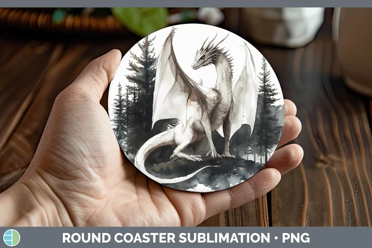 Watercolor Dragon Round Coaster Sublimation Coaster Designs