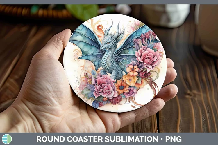 Watercolor Dragon Round Coaster | Sublimation Coaster Design