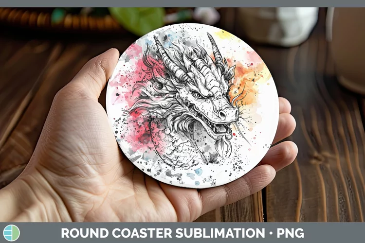 Watercolor Dragon Round Coaster Sublimation Coaster Designs