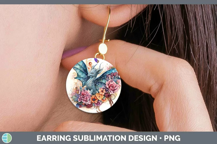 Watercolor Dragon Round Earrings | Sublimation Earrings Desi