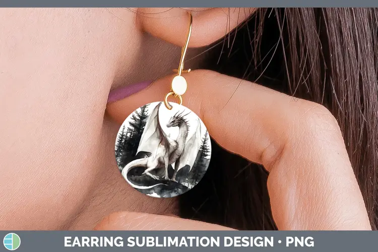 Watercolor Dragon Round Earrings Sublimation Earrings Design