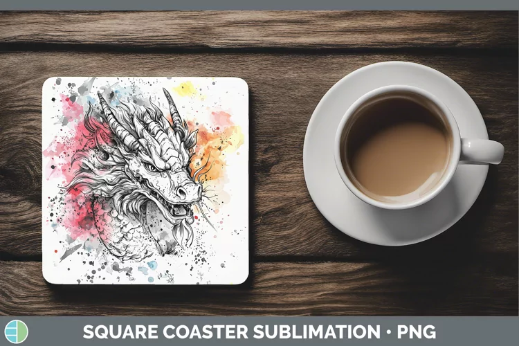 Watercolor Dragon Square Coaster Sublimation Coaster Designs