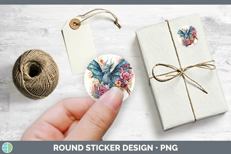 Watercolor Dragon Stickers | Round Labels Designs