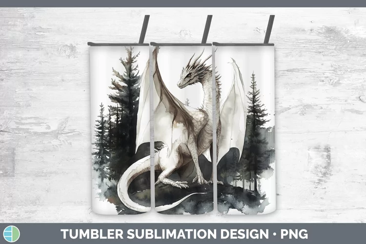 Watercolor Dragon Tumbler Sublimation 20 oz Skinny Tumbler D